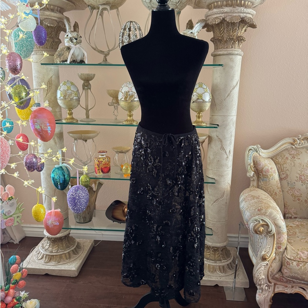 NWT ZARA Black Sequined Mesh Midi Skirt With Attached Leggings Size Small
